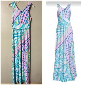 Lilly Pulitzer Marco Maxi Dress Multi Coco Island size S Nautical Pink Blue